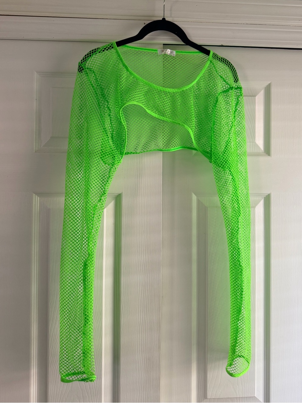 Neon Green Mesh Long-Sleeve Crop Top by